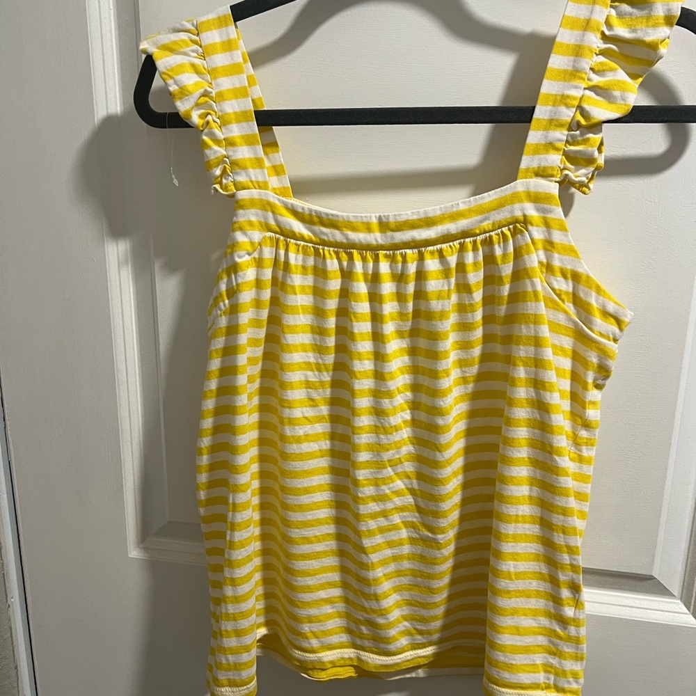 Michael Kors white and yellow color block tank with ruffle straps